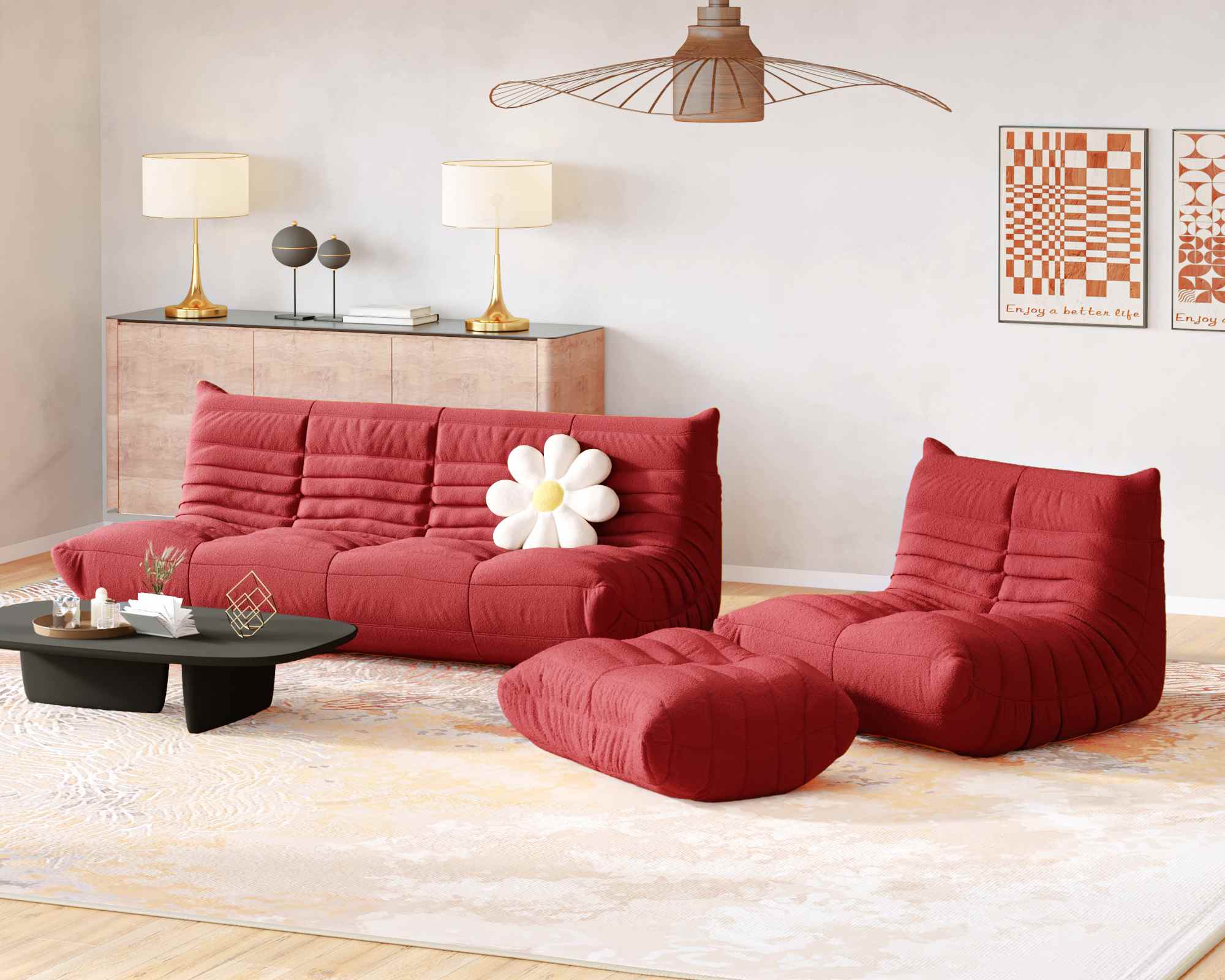 3-Seater Armless Sofa in Teddy Velvet