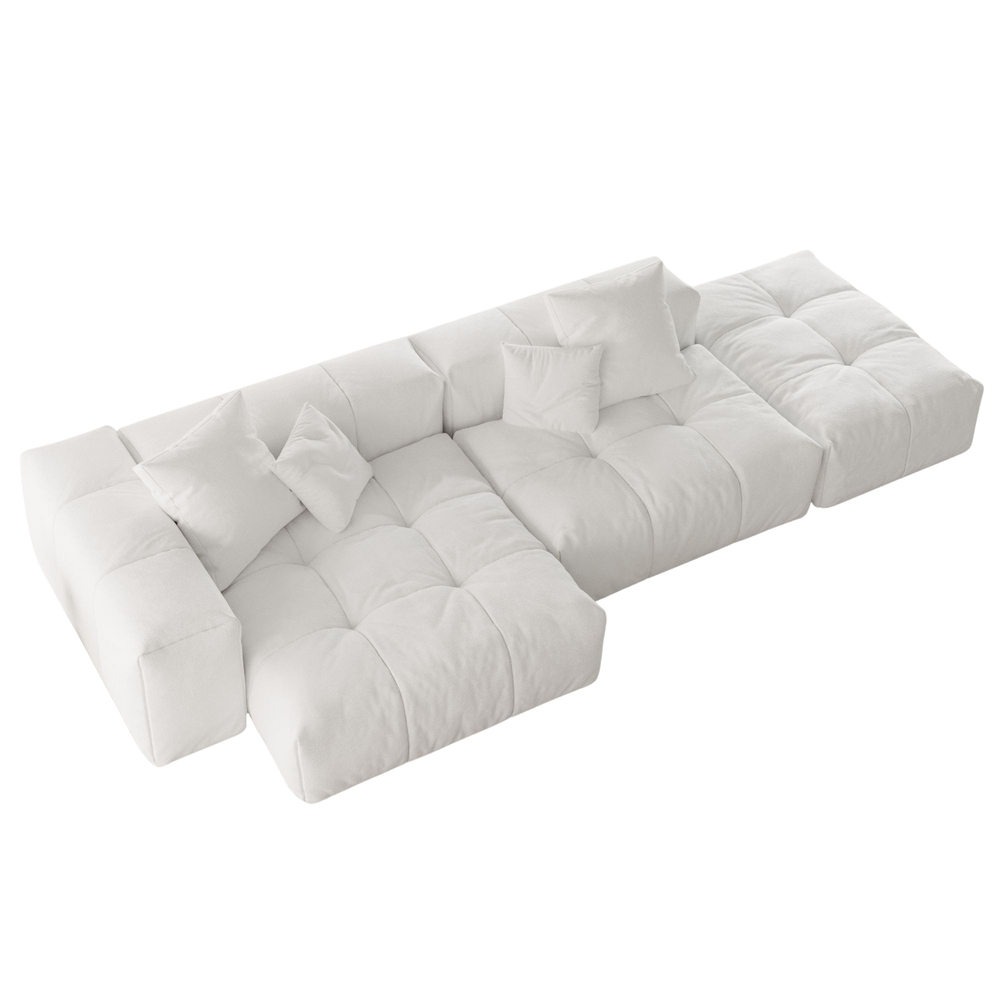 White sofa with cushions on a white background