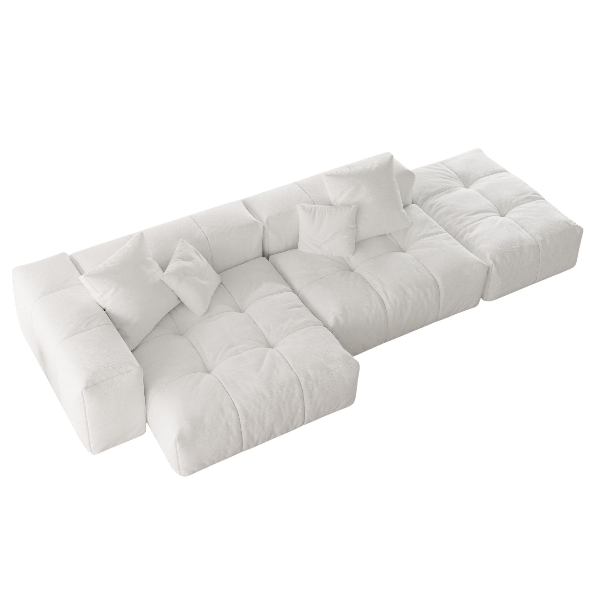 White sofa with cushions on a white background