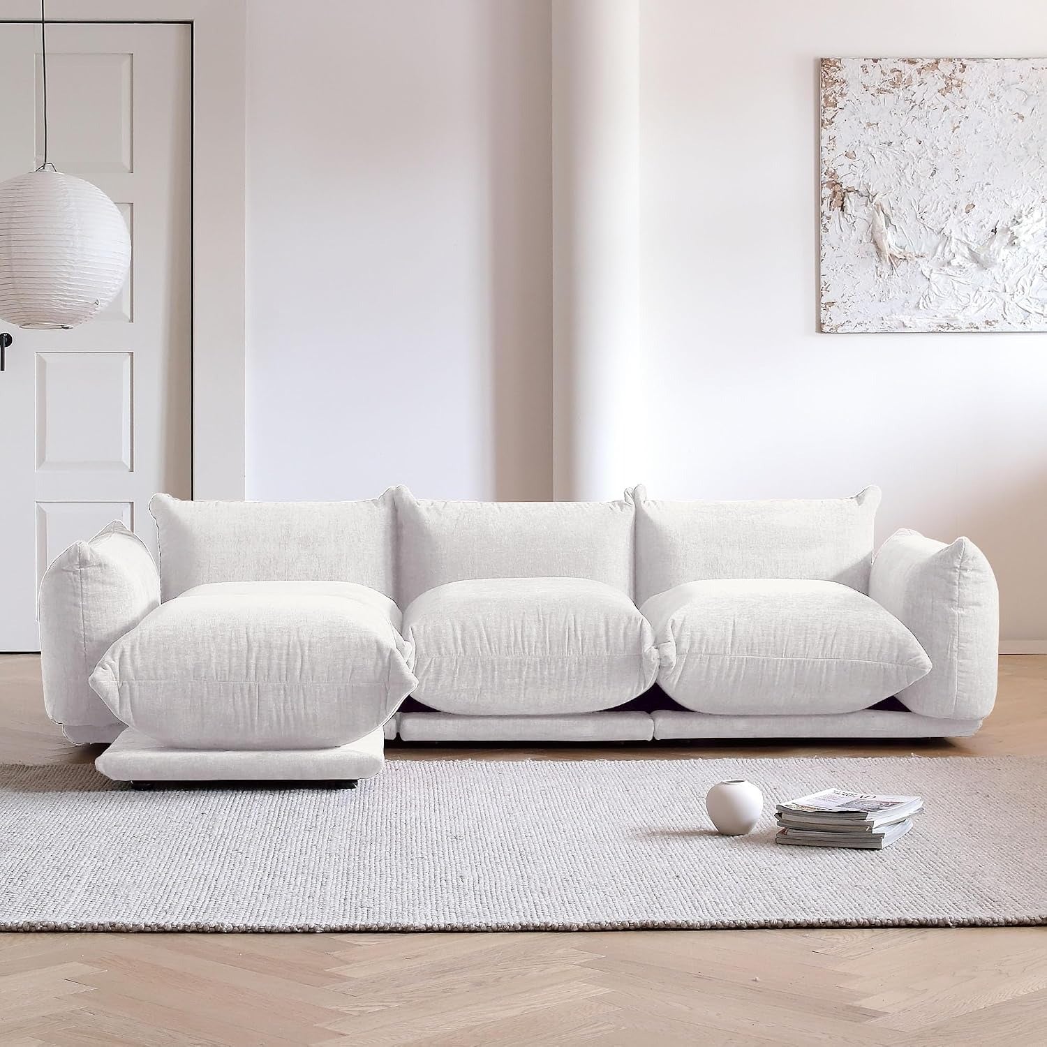 Modular Overstuffed 3-Seater L-Shaped Sectional in Beige