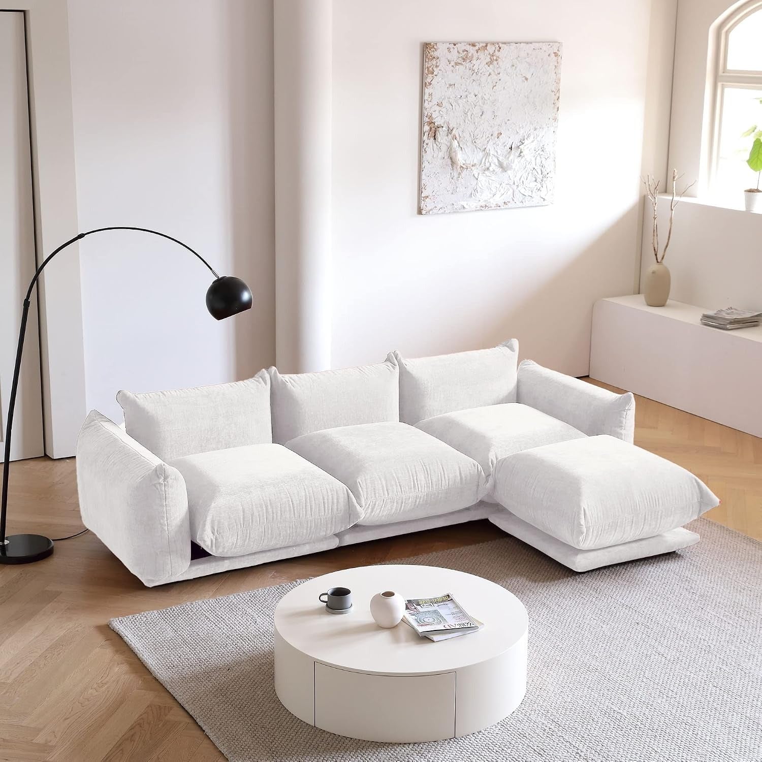Modular Overstuffed 3-Seater L-Shaped Sectional in Beige
