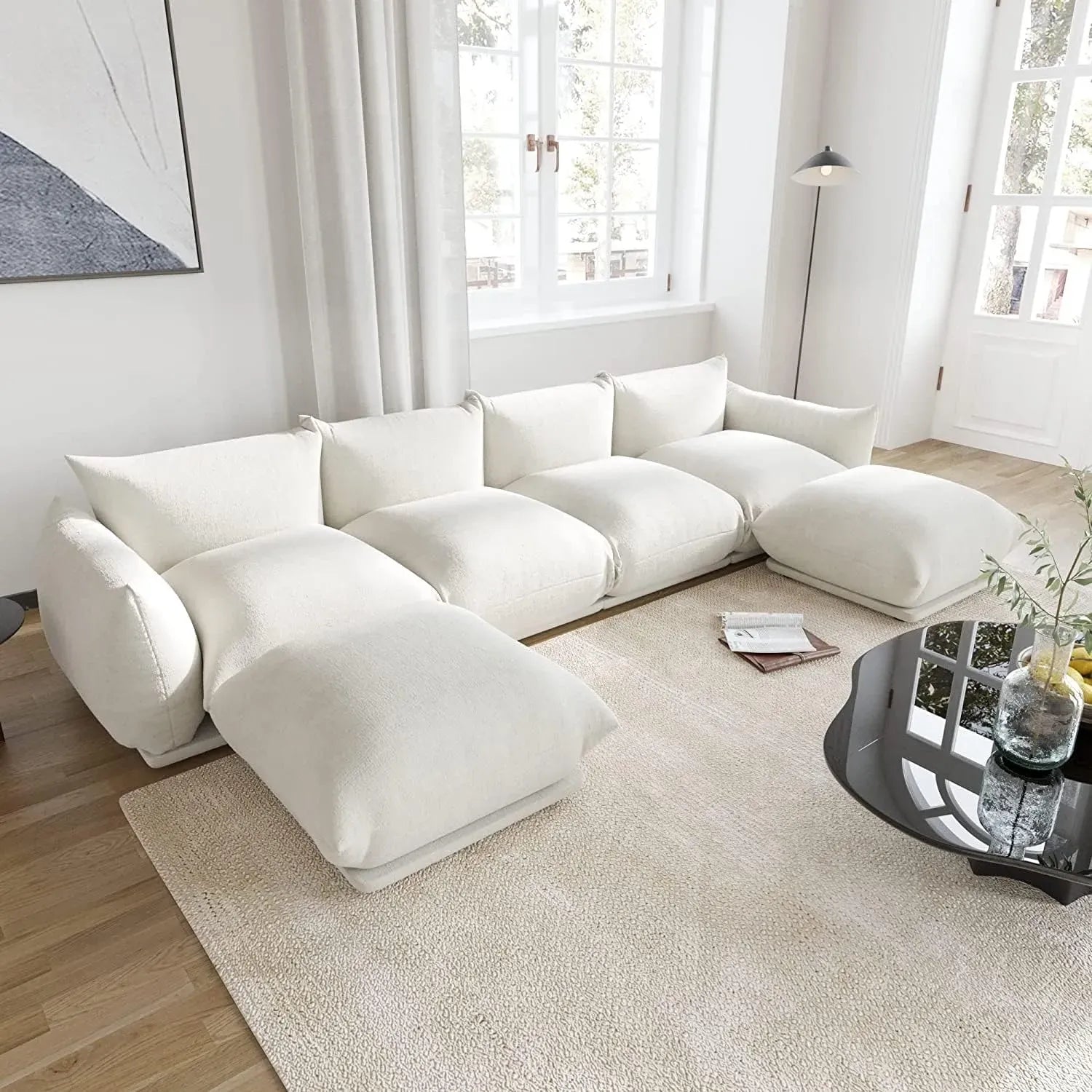 Modular Overstuffed 4-Seater U-Shaped Sectional in Beige