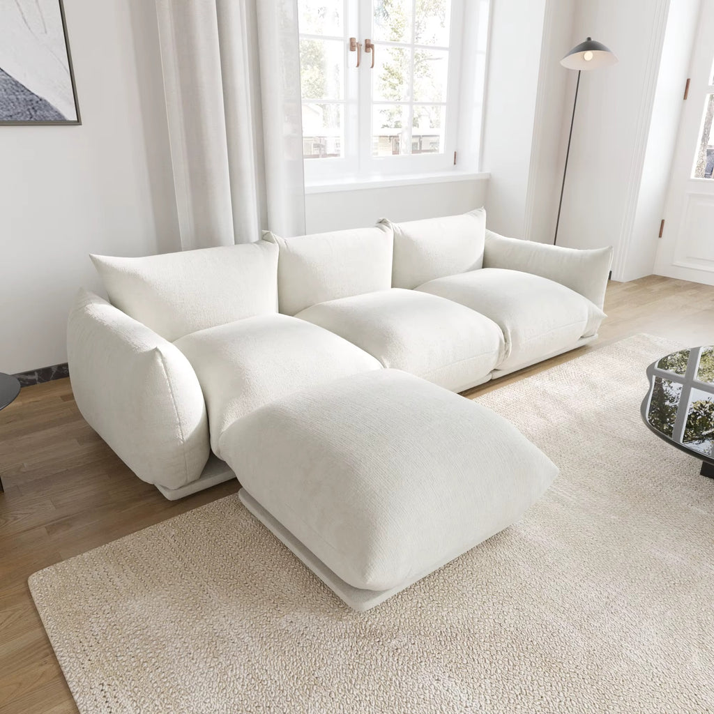 Modular Overstuffed 3-Seater L-Shaped Sectional in Beige