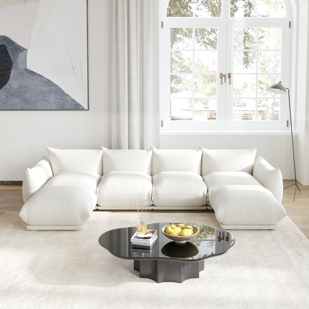 6-Seater Modular U-Shaped Sectional with Double Chaise in Chenille