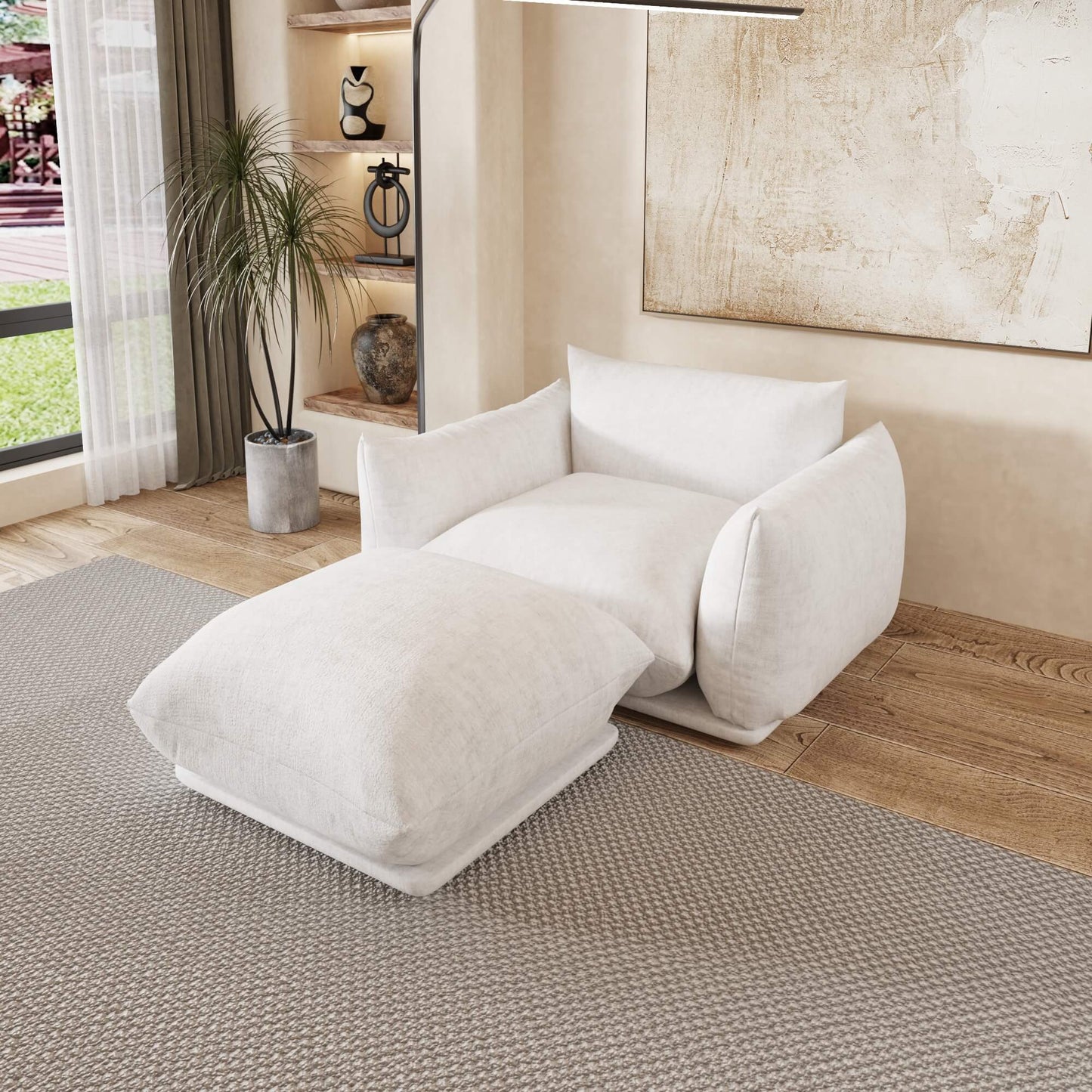 Modern Minimalism Ottoman, Sectional Floor Pouf, Chenille | Verona