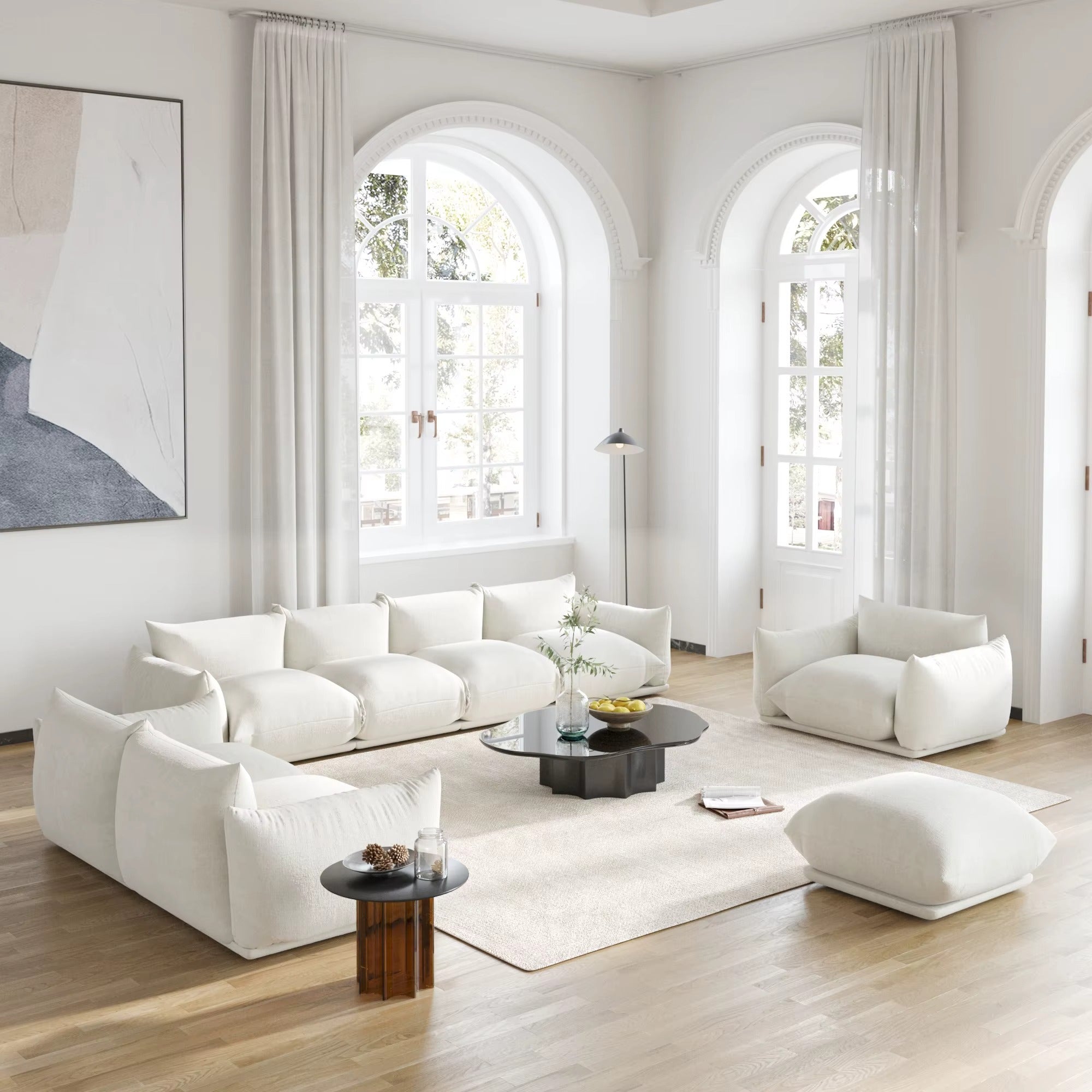 Modular Overstuffed Ottoman in Beige