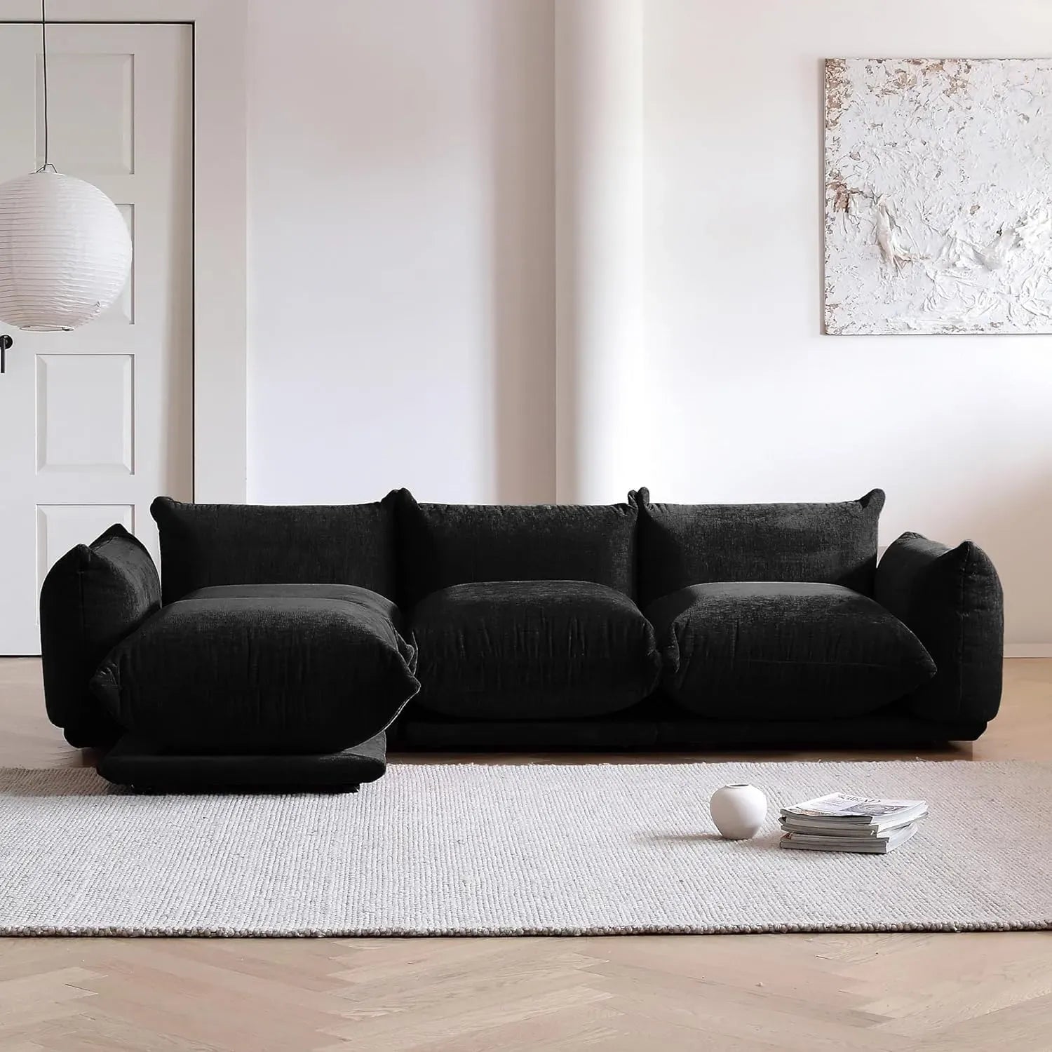 Modular Overstuffed 3-Seater L-Shaped Sectional in Black