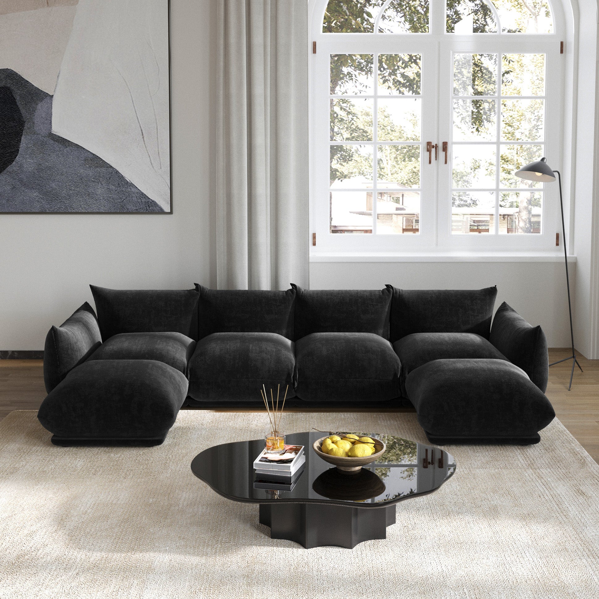 6-Seater Modular U-Shaped Sectional with Double Chaise in Chenille