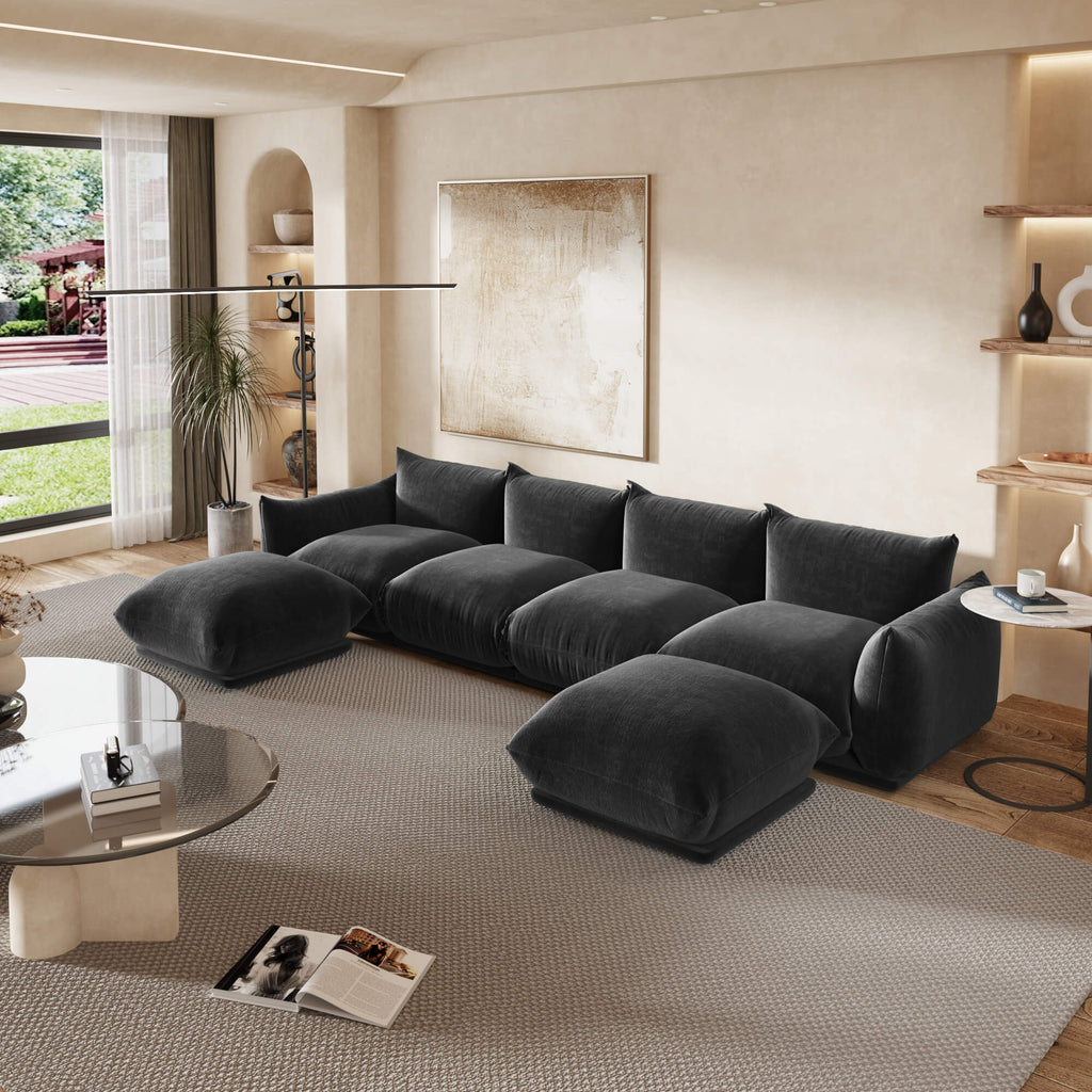 6-Seater Modular U-Shaped Sectional with Double Chaise in Chenille