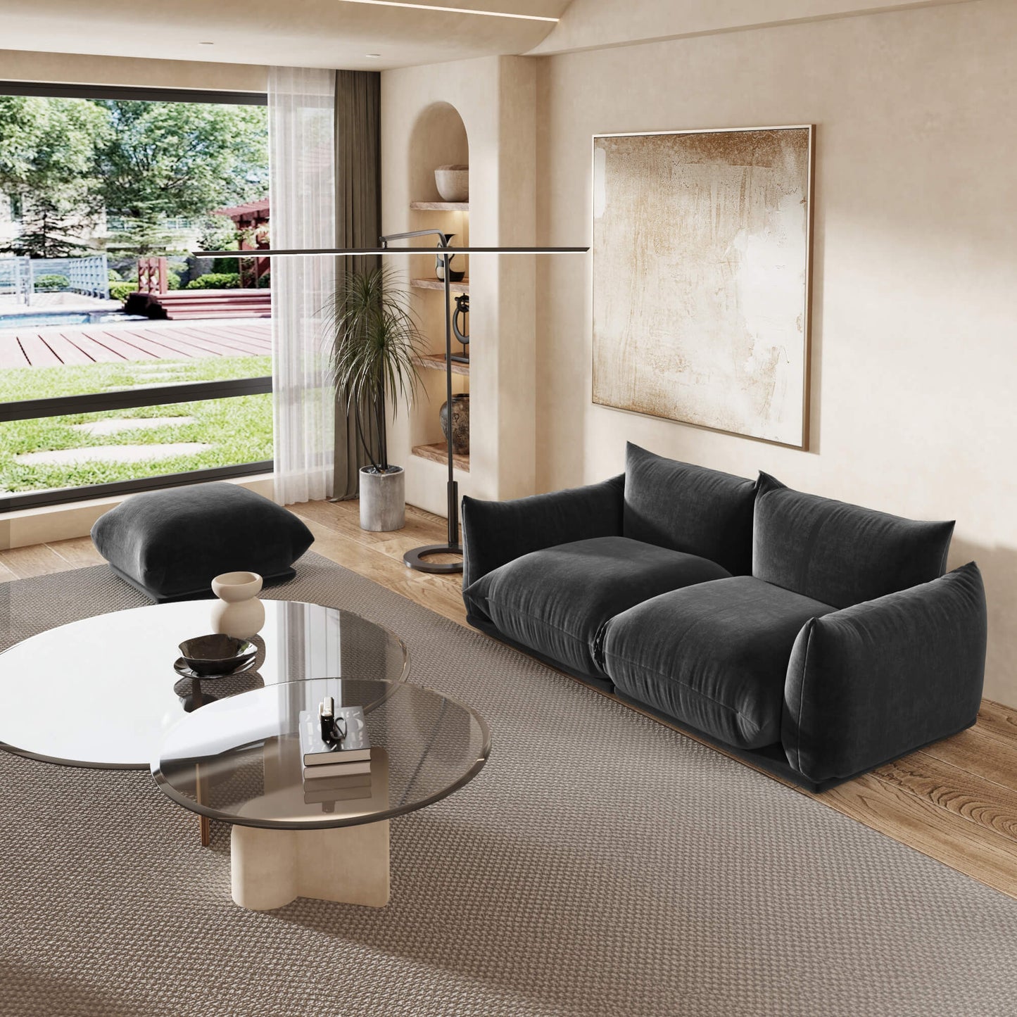 Modern Minimalism Ottoman, Sectional Floor Pouf, Chenille | Verona