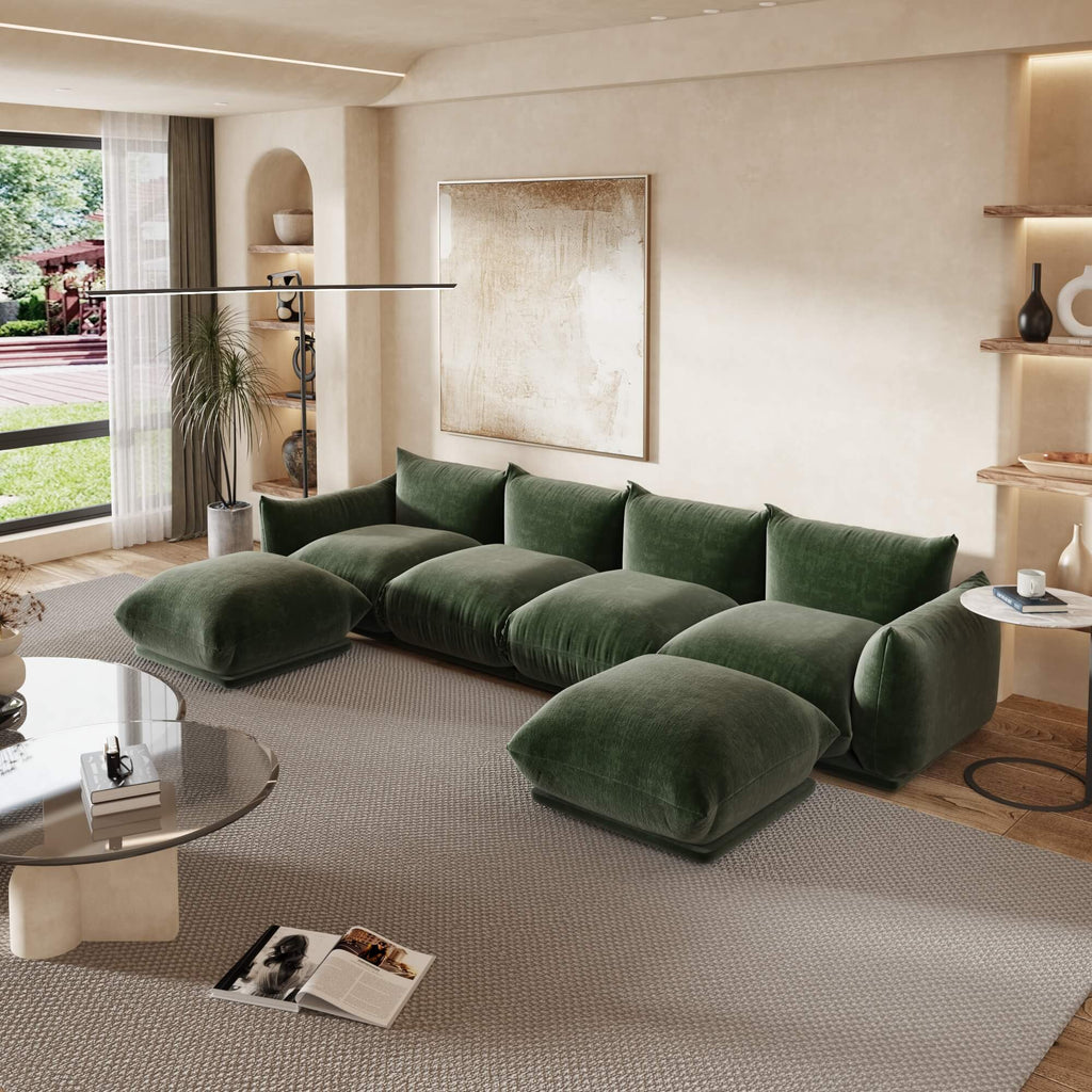 6-Seater Modular U-Shaped Sectional with Double Chaise in Chenille