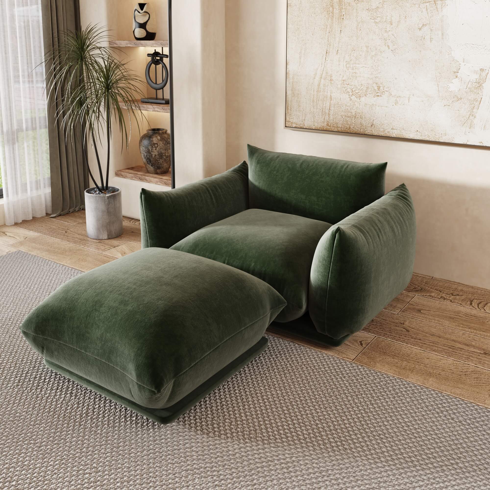 Modular Overstuffed Ottoman in Emerald Green