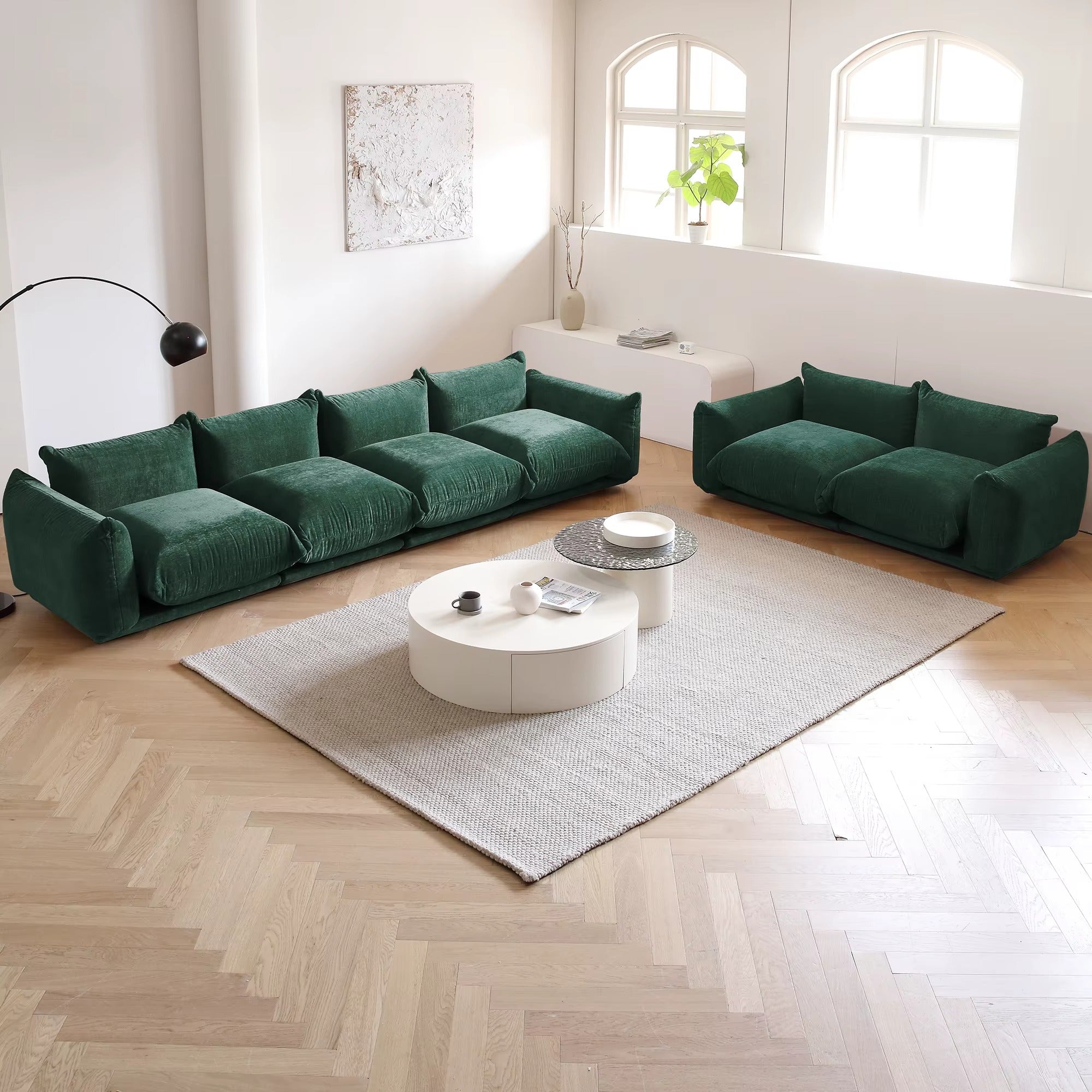 Modular Overstuffed 4-Seater in Emerald Green