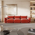 Blood orange 3-seater sofa upholstered in chenille fabric, low-profile modular couch.