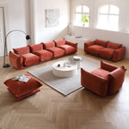 Set of blood orange chenille 4-seater and loveseat sofas, armchair and ottoman