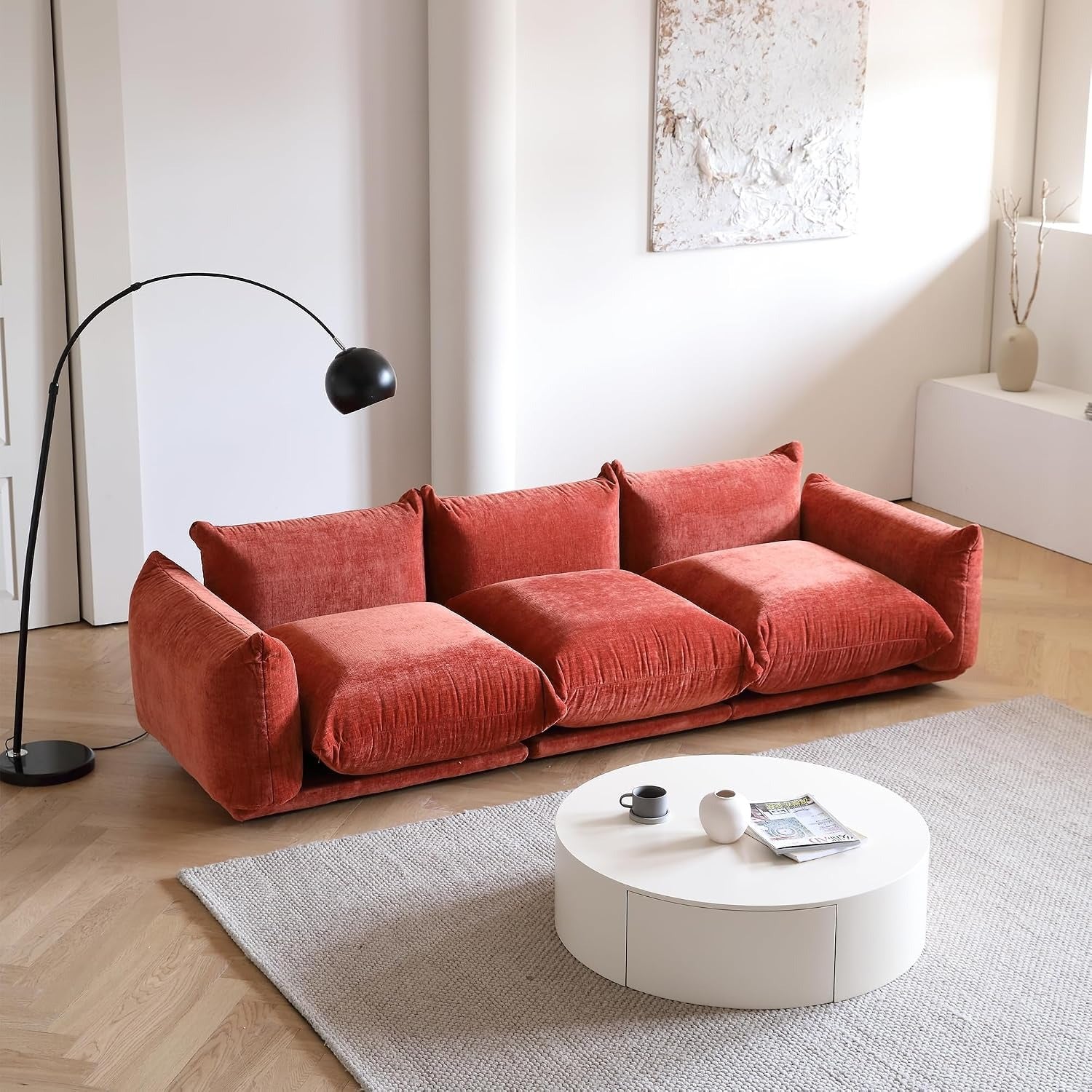 Modular Overstuffed 3-Seater in Blood Orange