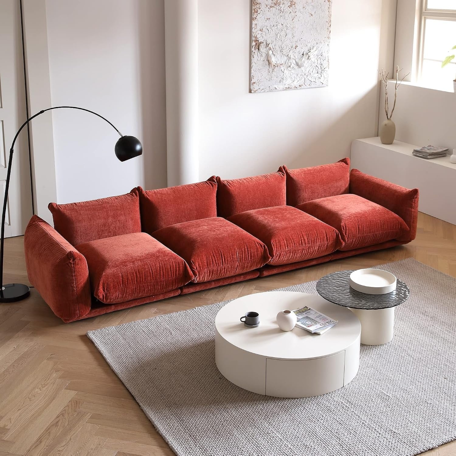 Modular Overstuffed 4-Seater in Blood Orange