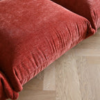 Blood orange overstuffed chenille armchair seat detail