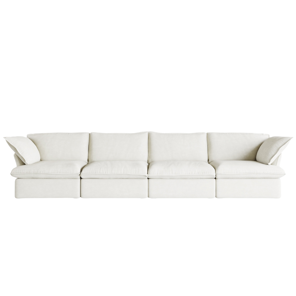 White 4-seater sofa on a white background