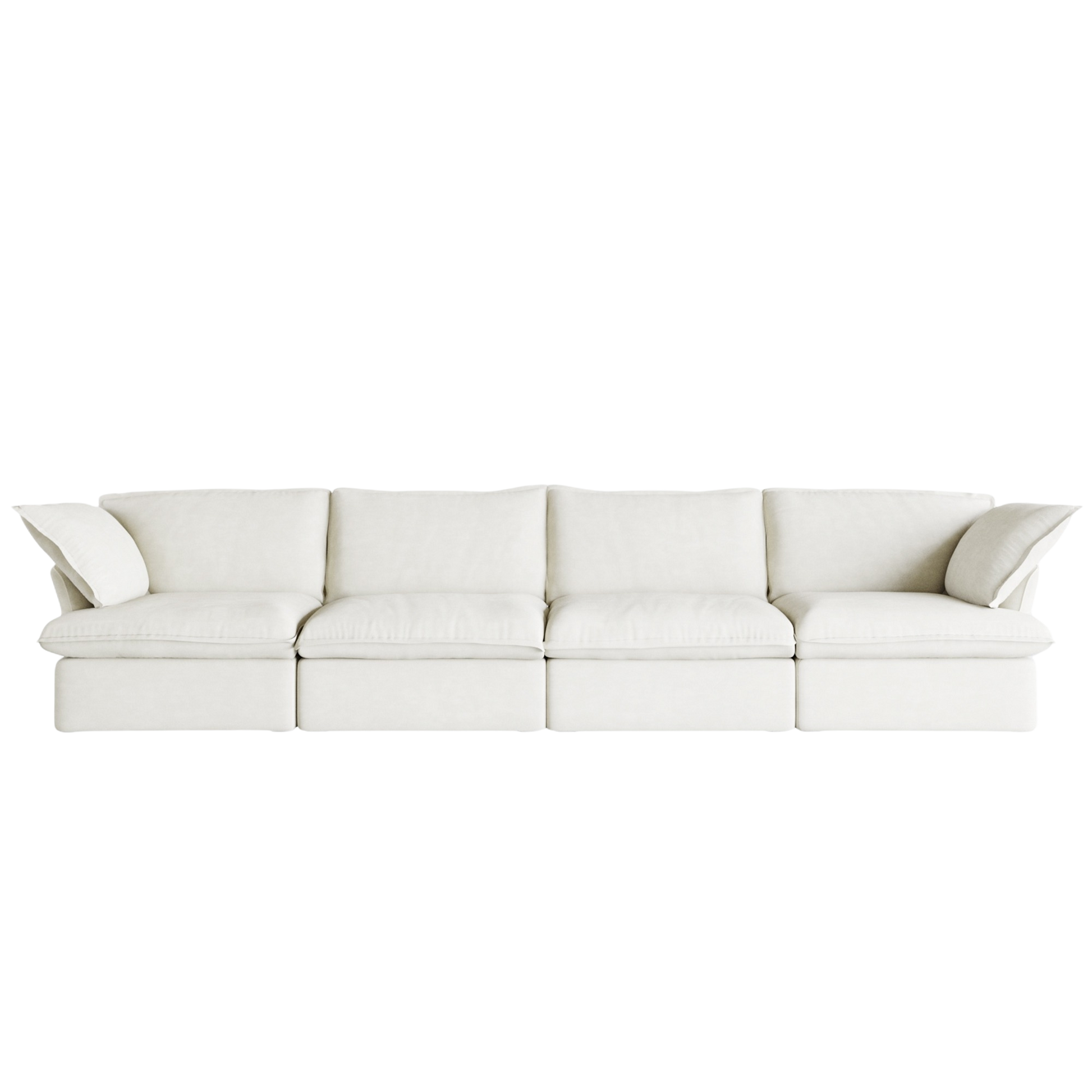 White 4-seater sofa on a white background