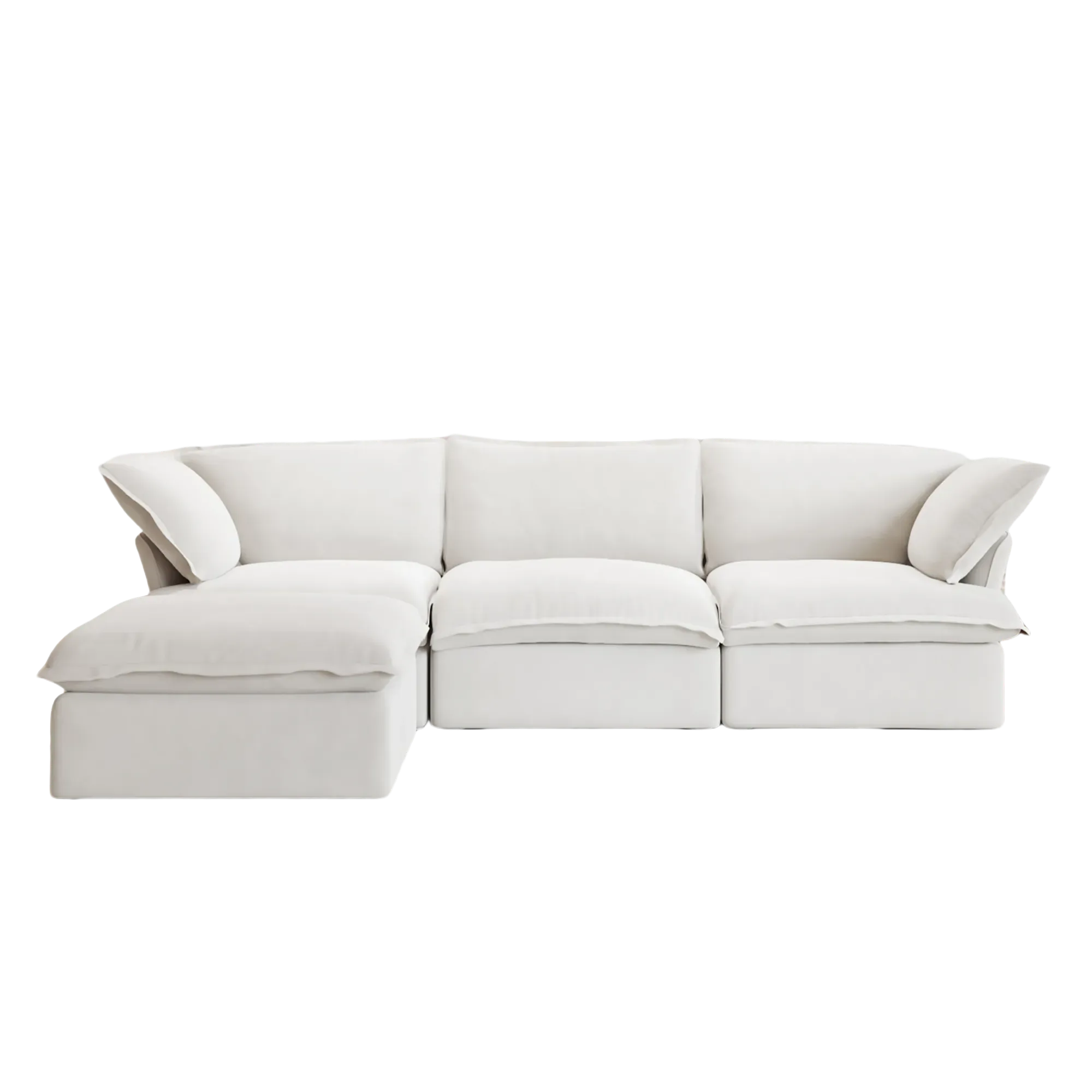 White sectional L-shaped 4-seater sofa on a white background