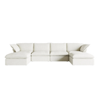White sectional U-shaped sofa on a white background