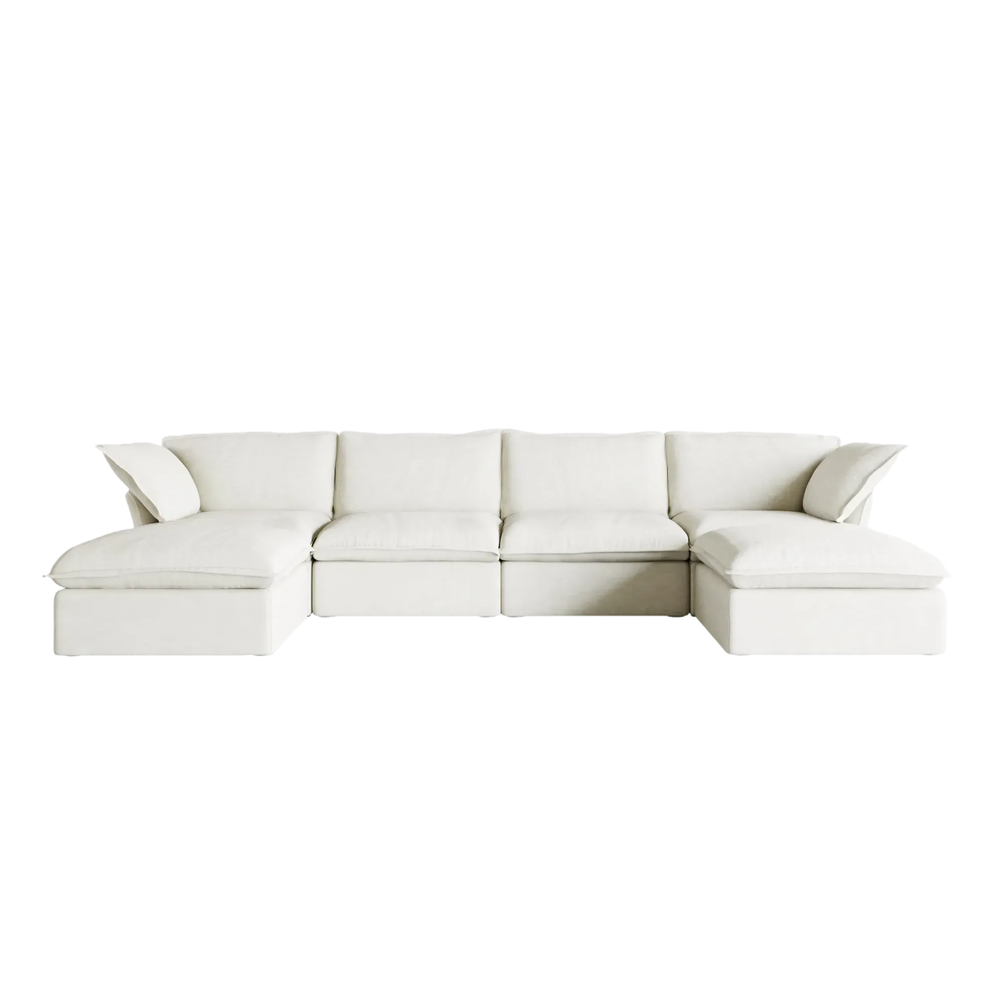 White sectional U-shaped sofa on a white background