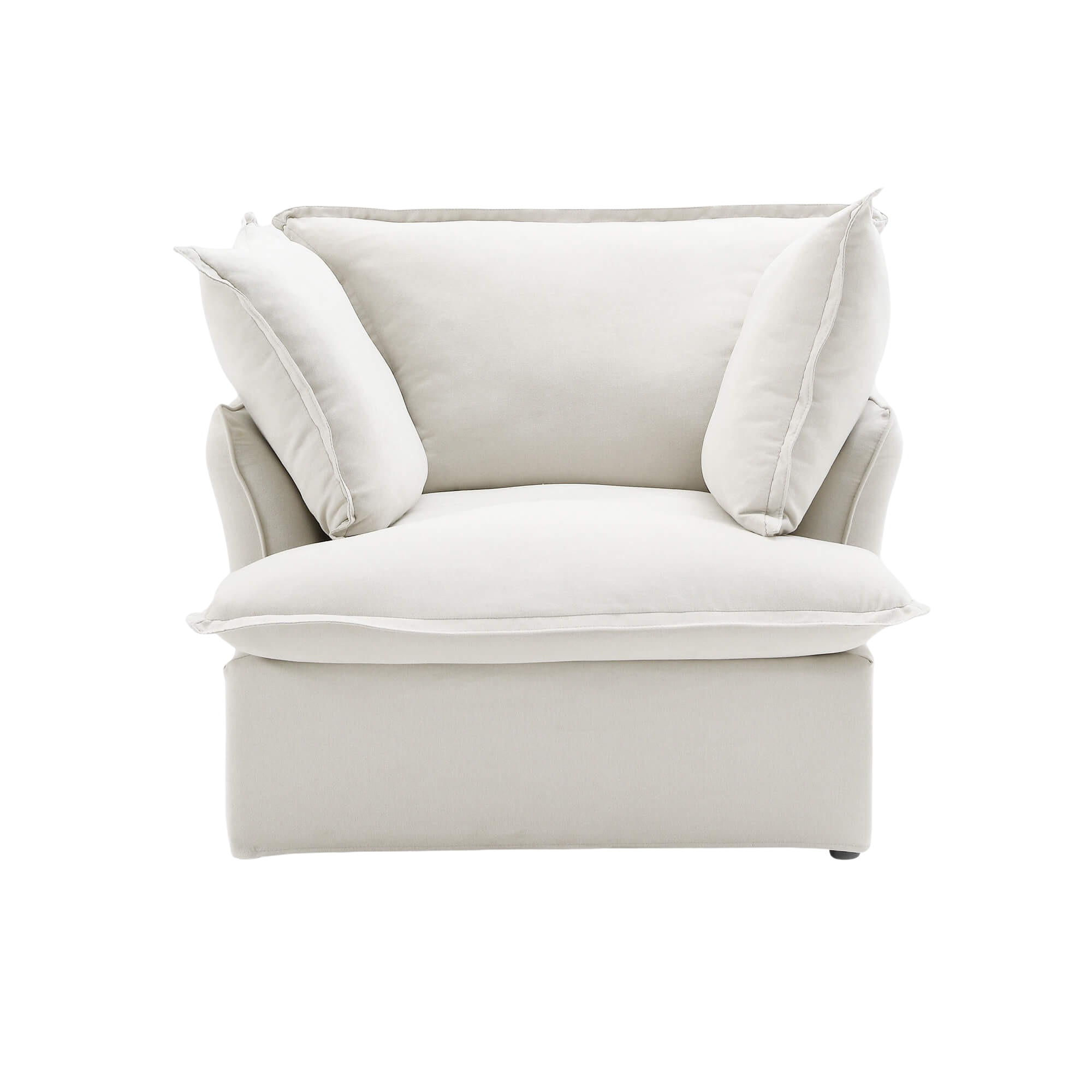 White armchair with cushions on a white background