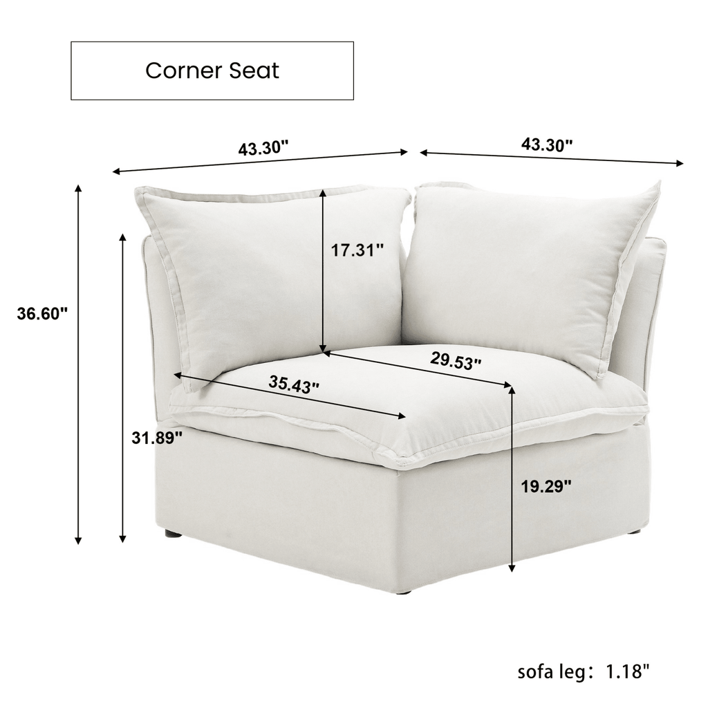 Dimensions of a corner sofa module.