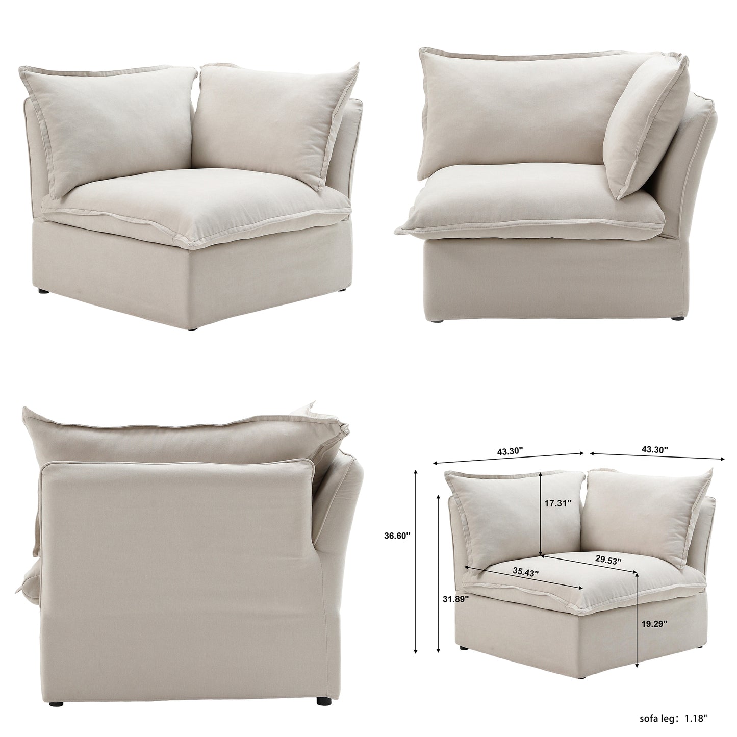 dimensions for corner seat for linen sectional sofa