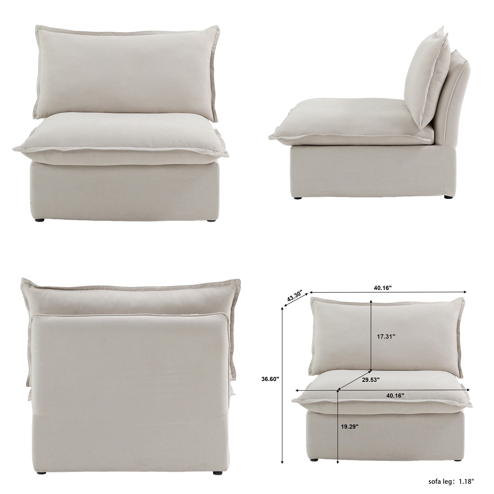 Modular Washable Armless Chair in White