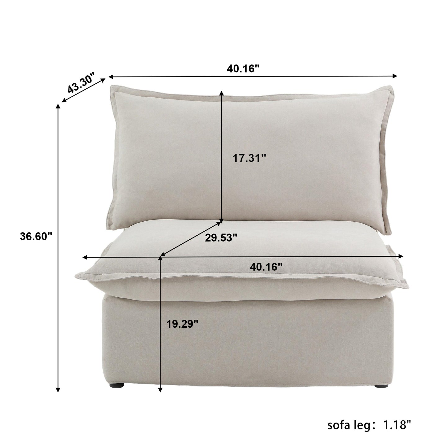 dimensions for middle seat for linen sectional sofa