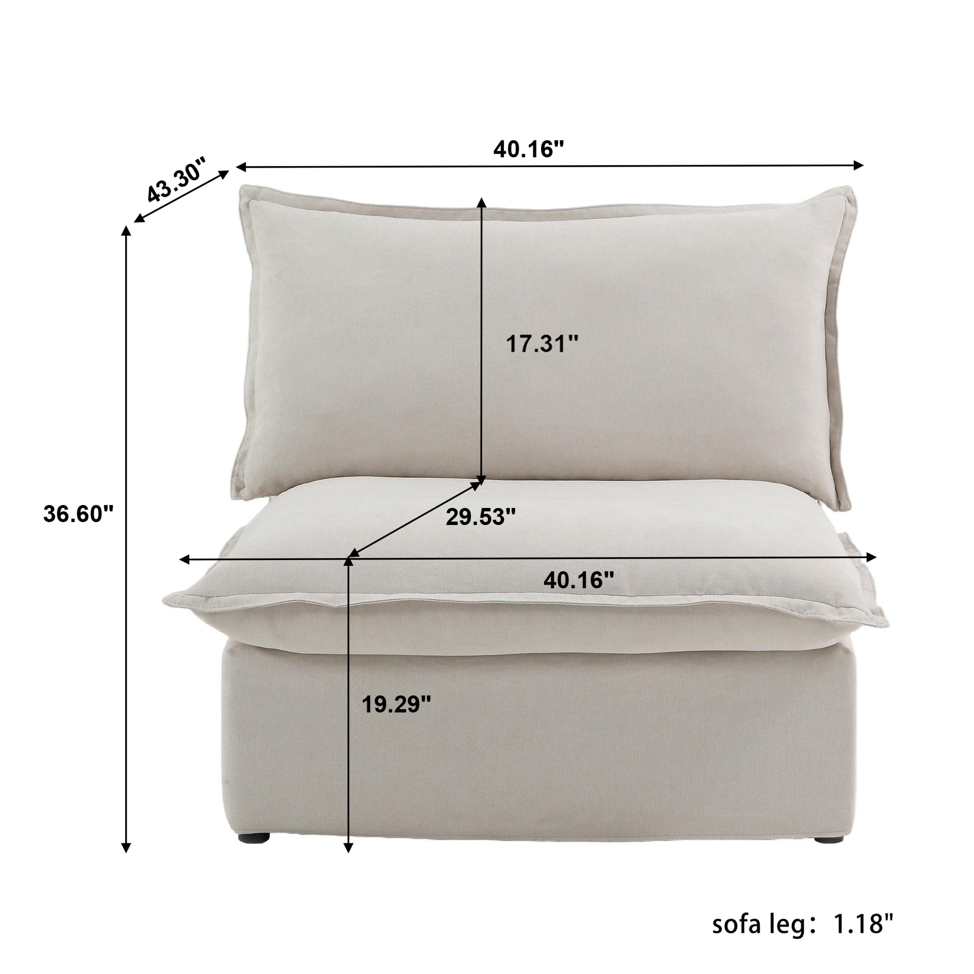 dimensions for middle seat for linen sectional sofa