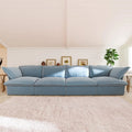 Baby blue 4-seater sofa with washable covers, upholstered in performance velvet.