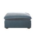 Baby blue ottoman with washable velvet covers, no background image.