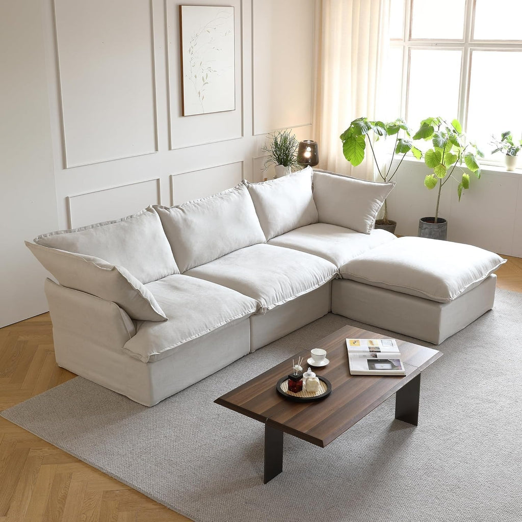 Modular Washable 3-Seater L-Shaped Sectional in Beige