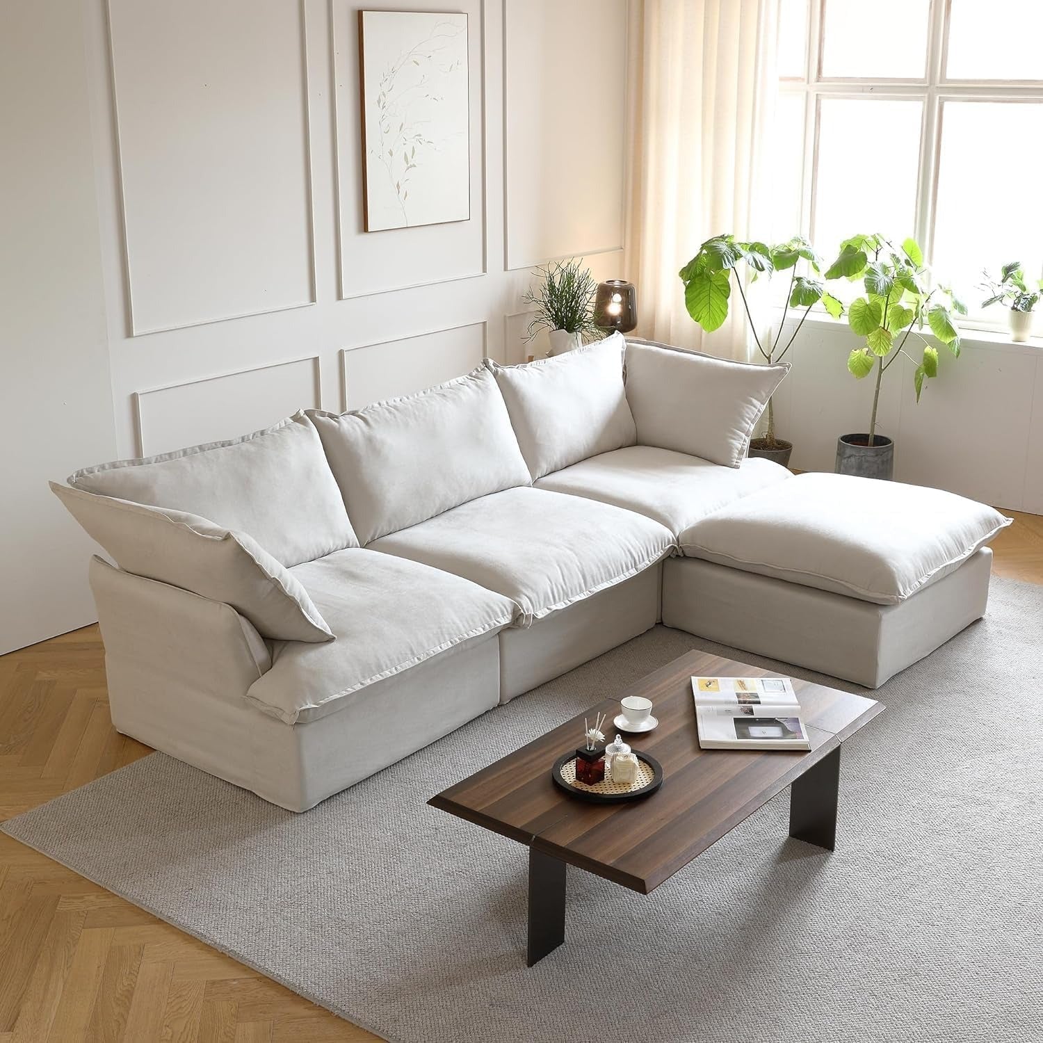 Modular Washable 3-Seater L-Shaped Sectional in Beige