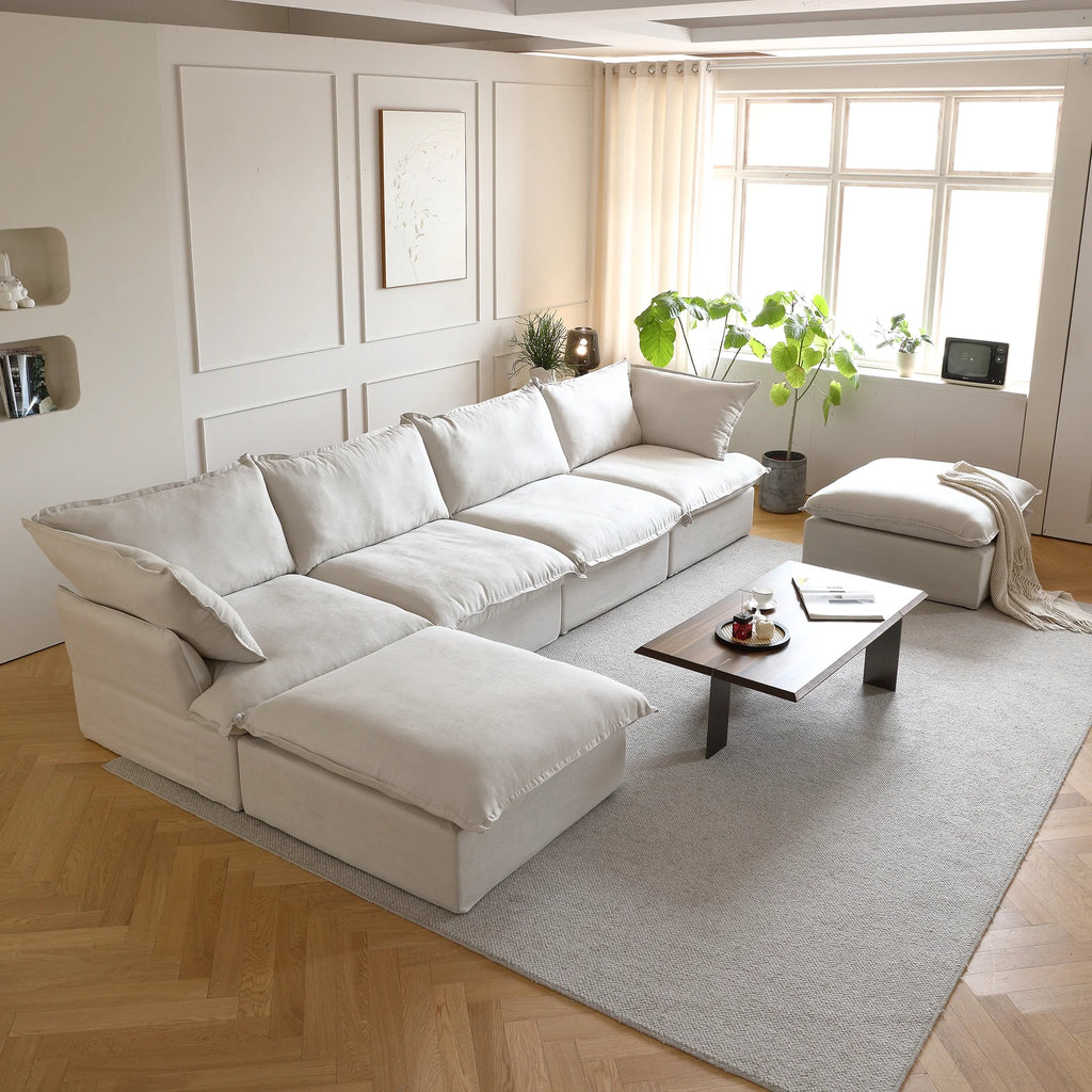 Modular Washable 4-Seater U-Shaped Sectional in Beige