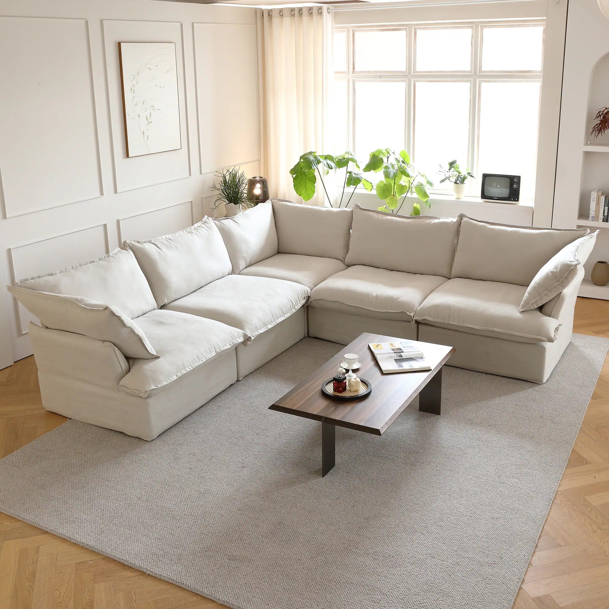 Modular Washable 5-Seater Corner Sectional in Beige