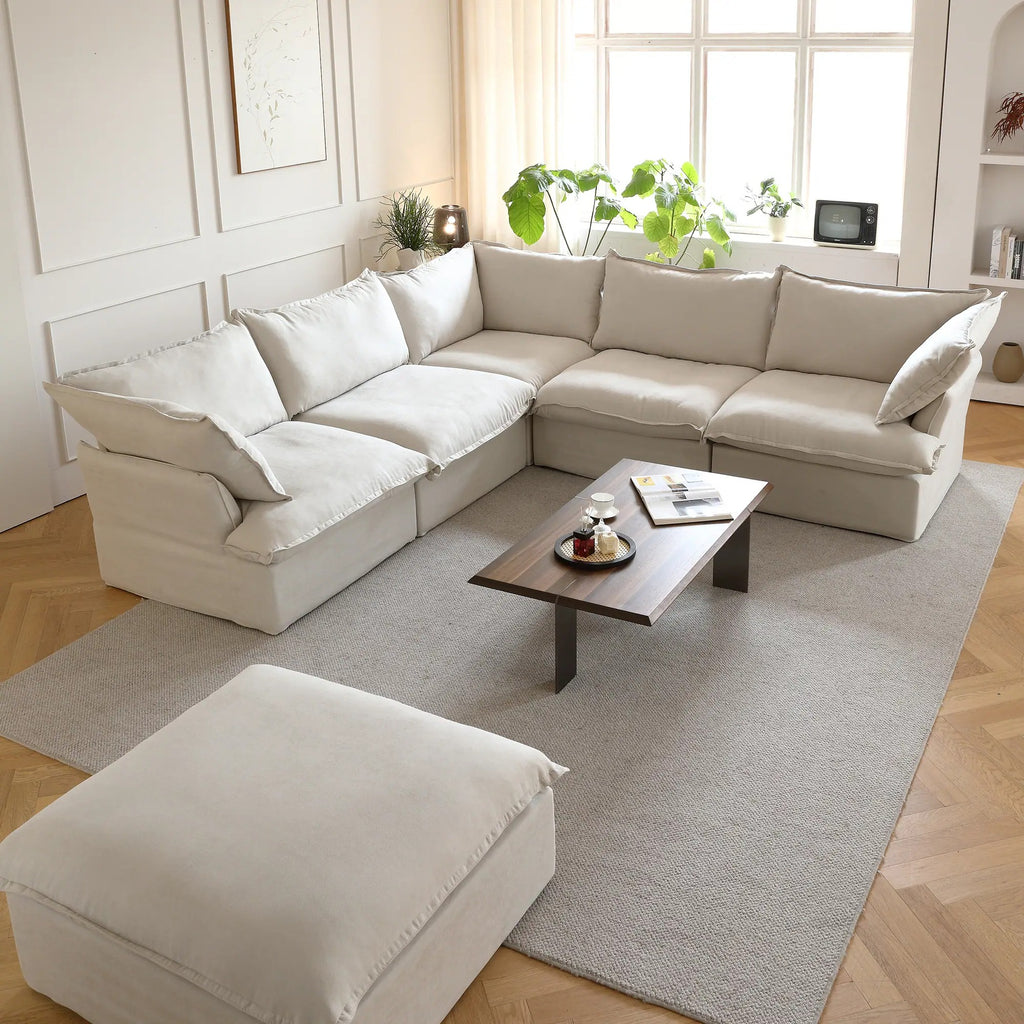 Modular Washable 5-Seater Corner Sectional in Beige