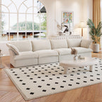 A beige linen sectional 4-seat sofa arranged in a living room setting withdeep seating.