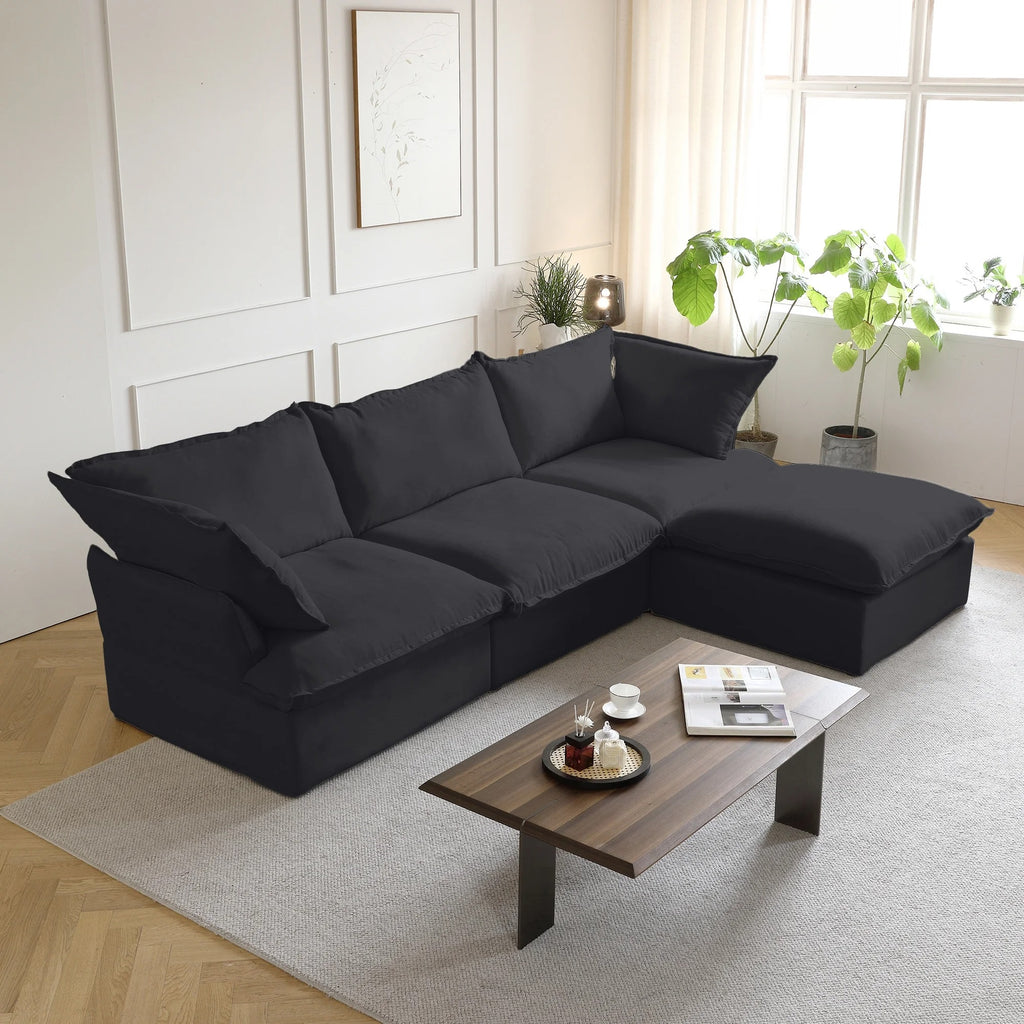Modular Washable 3-Seater L-Shaped Sectional in Black