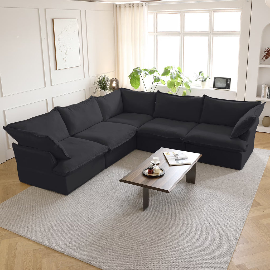 Modular Washable 5-Seater Corner Sectional in Black