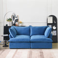 Blue velvet 2-seater sofa with replaceable washable covers.