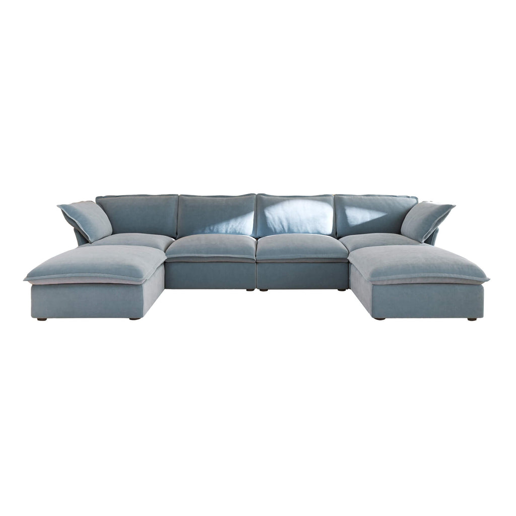 Light blue U-shaped sectional sofa on a white background