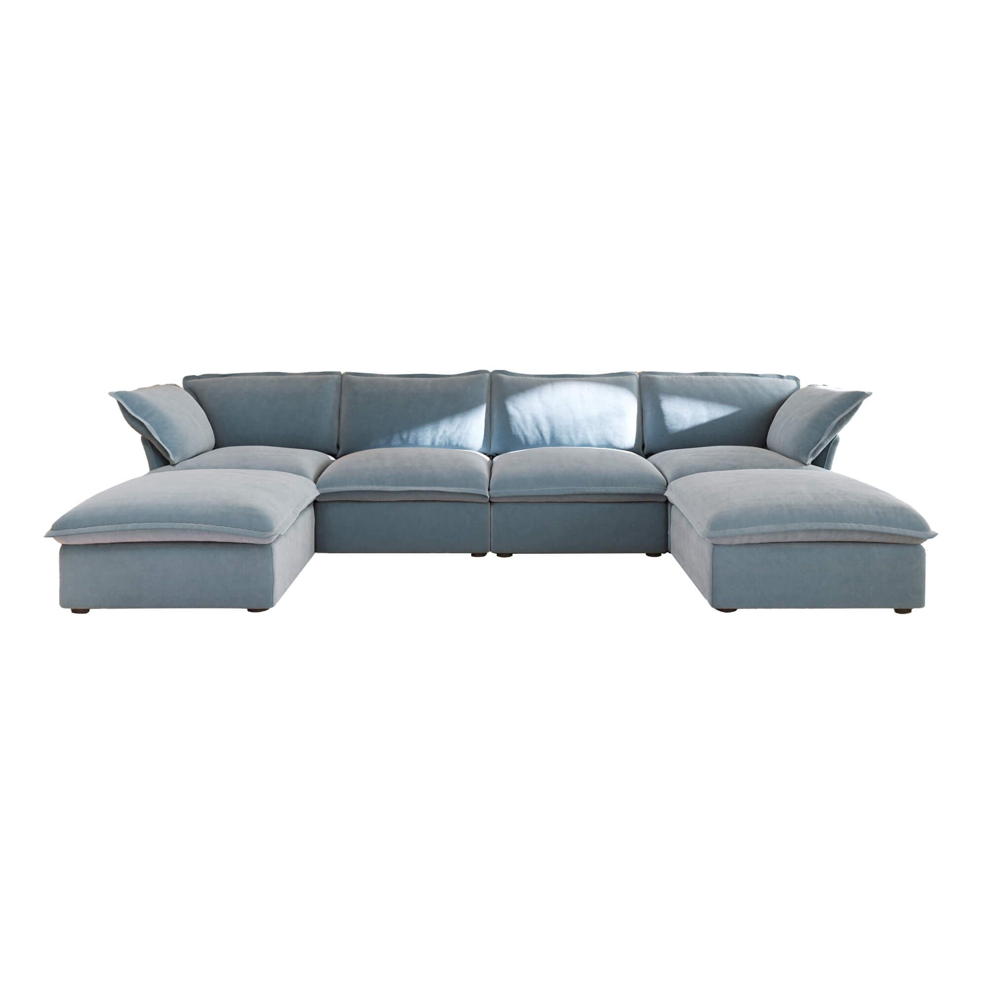Light blue U-shaped sectional sofa on a white background