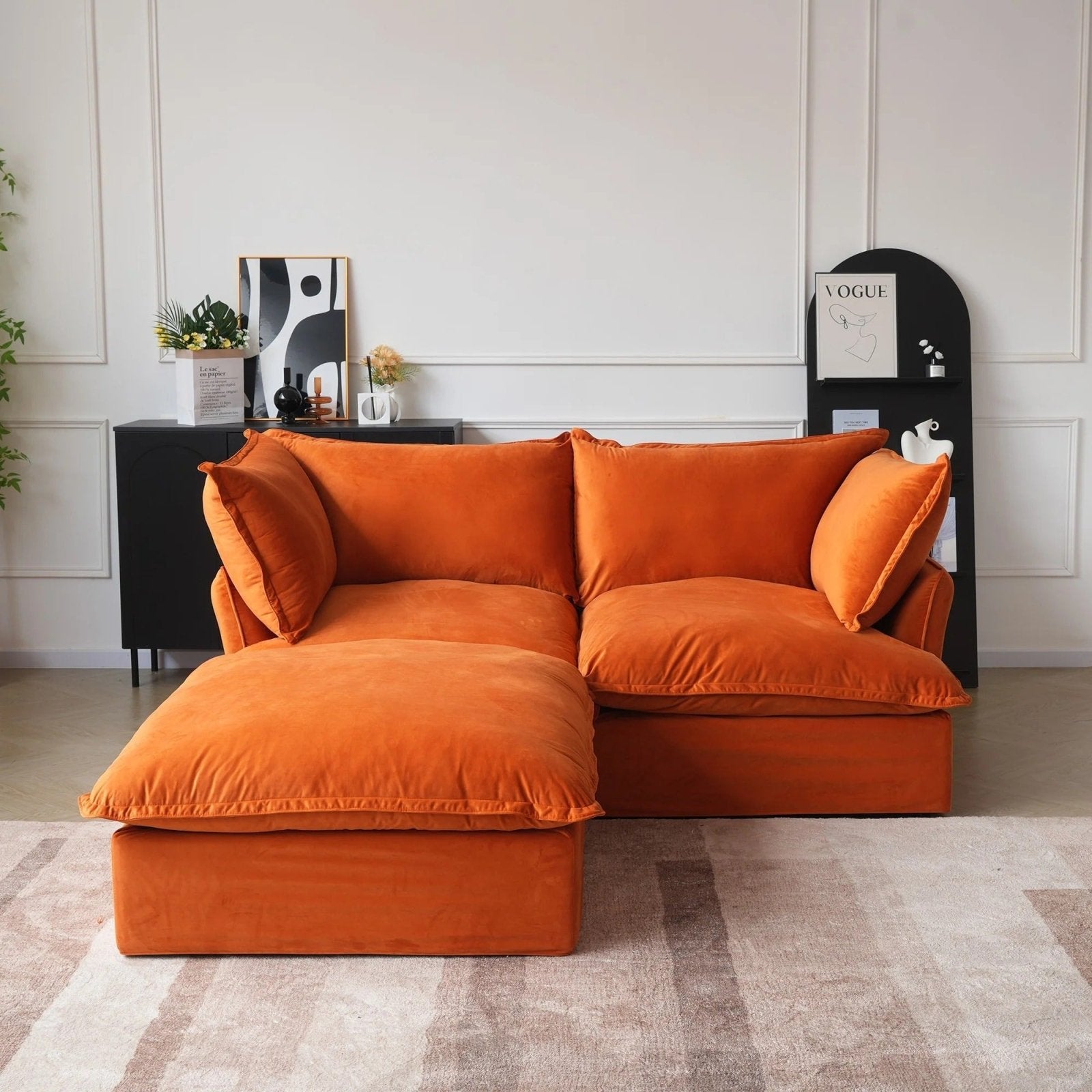 Modular Washable 2-Seater Sectional in Orange Velvet