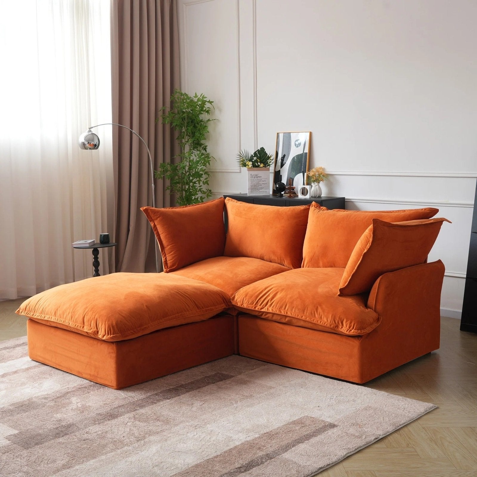 Modular Washable 2-Seater Sectional in Orange Velvet