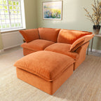 Modular orange velvet sectional with replaceable washable covers, side