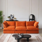 Orange velvet 3-seater sofa with washable covers